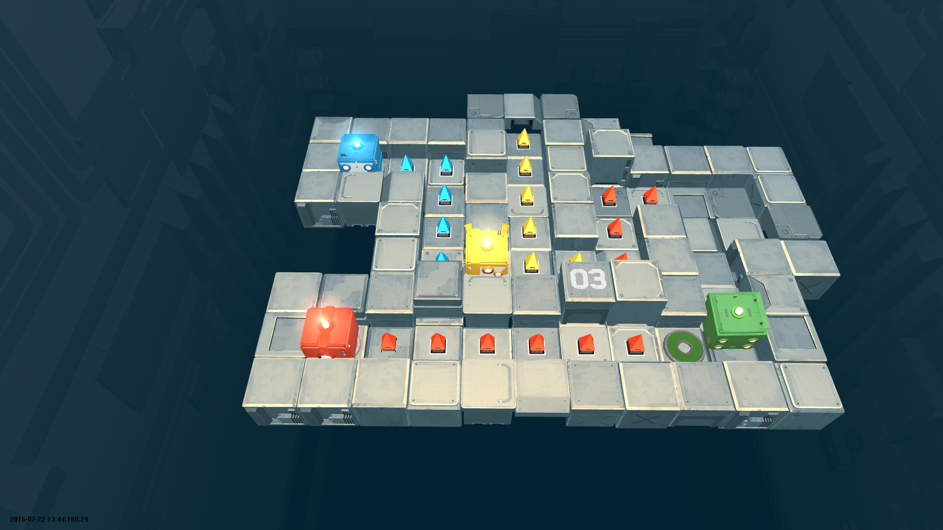 A Death Squared party mode level with four cubes