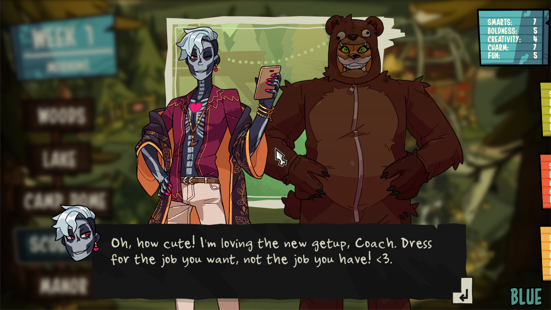 A dialogue choice in the multiplayer dating sim Monster Prom 2