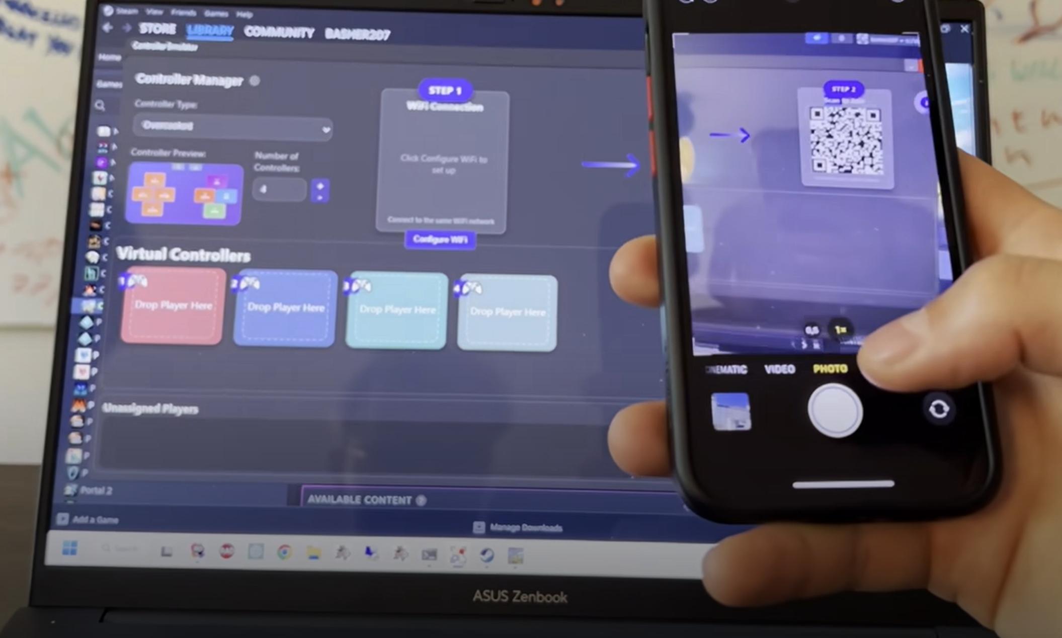 Phone camera scanning a QR to connect
