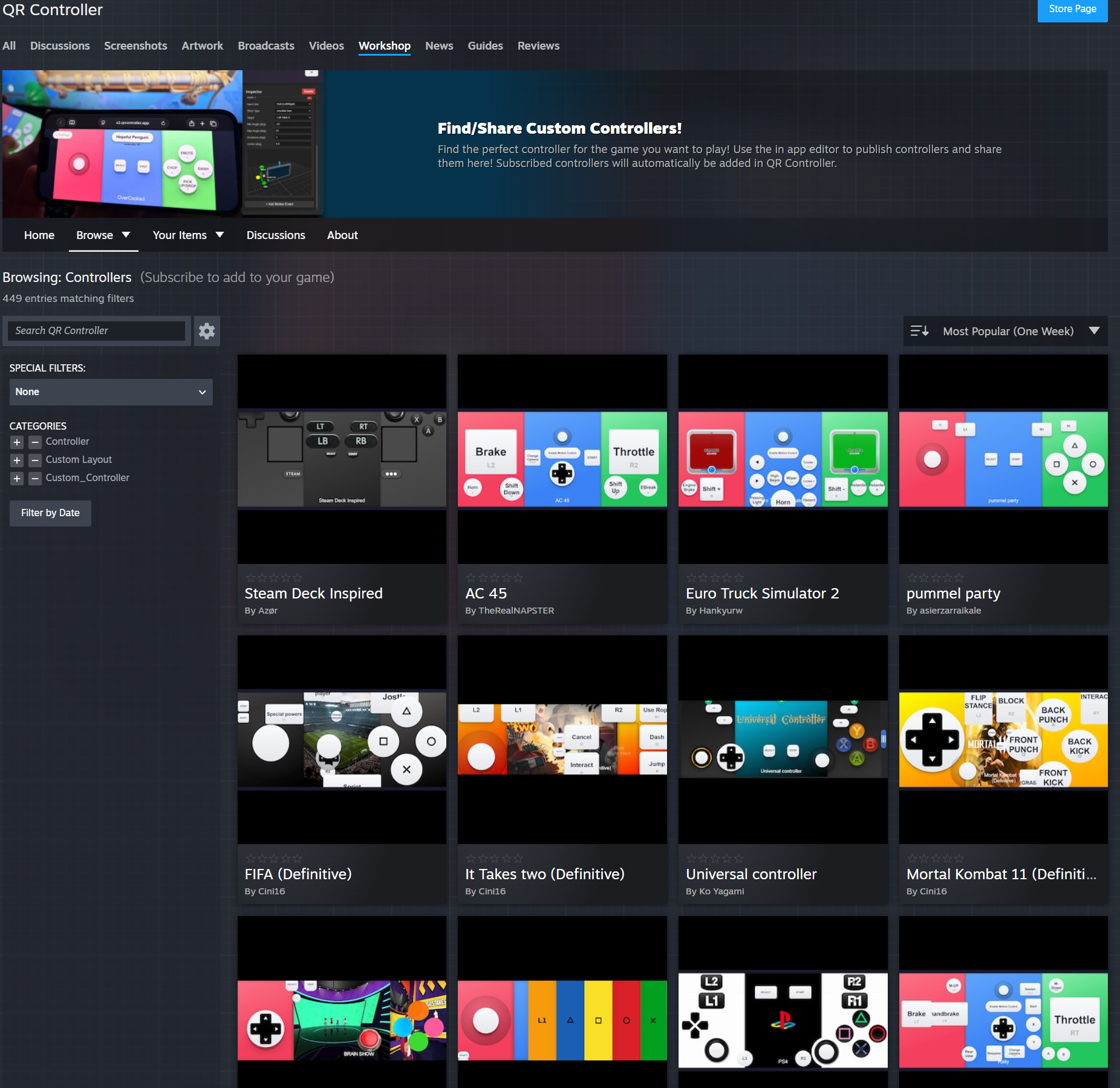 Steam Workshop layouts listed inside QR Controller