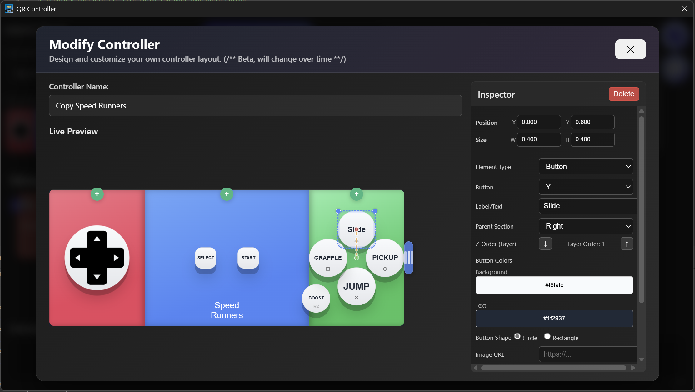 Controller editor UI with drag-and-drop controls